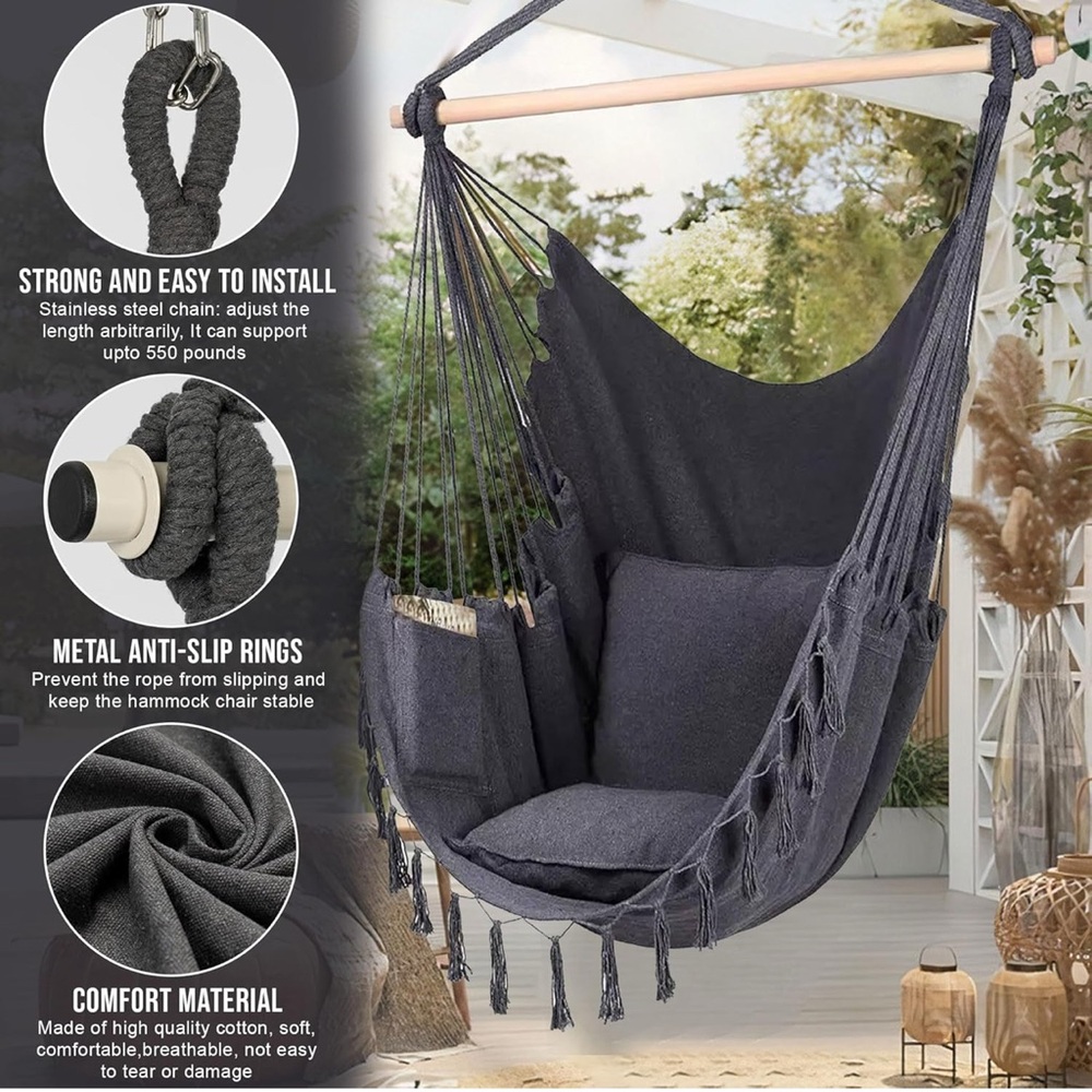 New!! Cozy Gray Hammock Chair - Picture 2 of 10